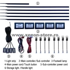 Kit lumini ambientale wireless cu LED, Acrilice 18 in 1 - Portiere, bord, manere cu banda fumurie - AMB03-SMOKE