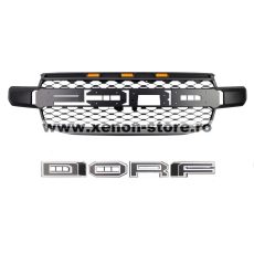 Grila radiator Raptor Style negru mat cu contur alb si leduri portocalii, Ford Ranger T9 2022-2024 - FGT922 White