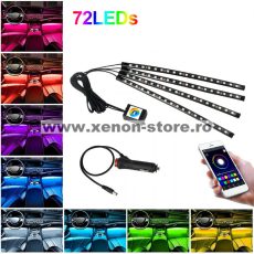 Kit 4 Lumini Ambientale RGB cu Aplicatie Telefon Bluetooth, 12V, 18 LED, 32 cm LAL-18