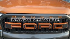 Grila radiator negru mat cu contur portocaliu, leduri portocalii, Ford Ranger T8 2019-2022 - FGT81920 Orange