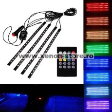 Kit 4 Lumini Ambientale RGB cu telecomanda, 12V, 18 LED, 32 cm LAL-18