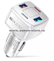 Incarcator auto 12-24V Fast Charge cu port PD 20W si QC3.0 18W - BK365-WHITE